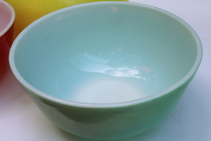 photo of vintage Pyrex primary yellow aqua red mixing bowls 404 403 402 MCM frankenstack retro colors!  #13